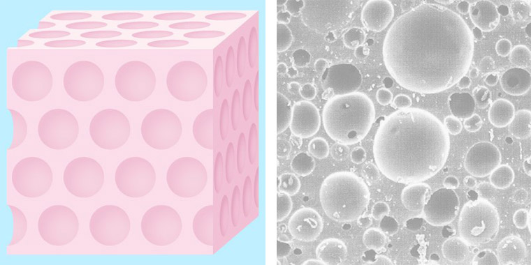 混合セル構造半硬質ウレタンフォーム:衝撃吸収材など