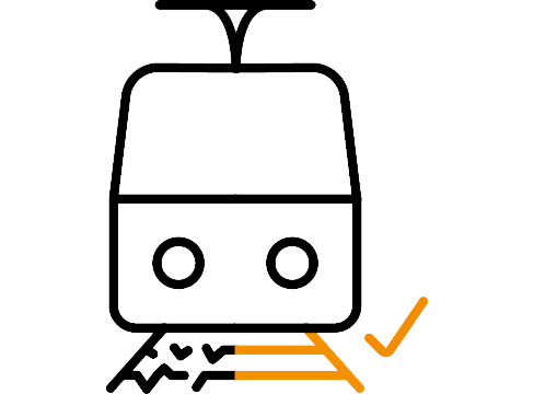 図解：鉄道車両の振動絶縁、オレンジ色のフック。
