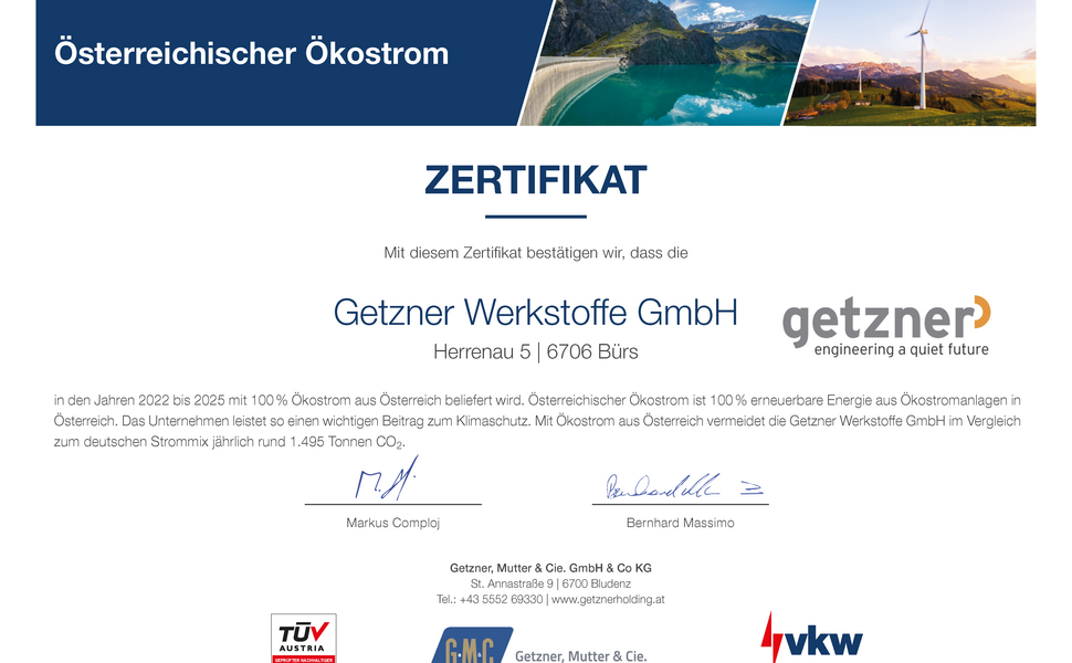 Österr. Ökostrom Zertifikat Getzner Werkstoffe GmbH_2022-25