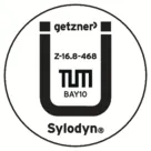 Round sticker from Getzner with the product name Sylodyn and the approval number Z-16.8-468.