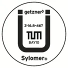 B/W sign with Getzner logo, "Z-16.8-467", "TUM", "BAY10" and "Sylomer".